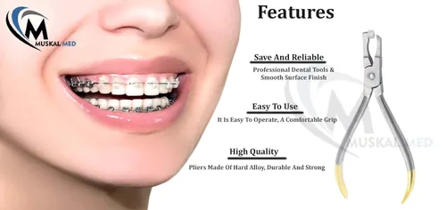 Vista 5 de Alicates de extracción de banda de ortodoncia, fórceps removedor de banda molar con tapa extraíble blanca, utilizado para soporte, bandas, alambre
