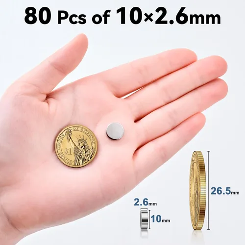 Vista 2 de SMARTAKE 80 imanes para refrigerador, pequeños imanes redondos de 0.394 x 0.094 pulgadas, imanes de neodimio multiusos de alta calidad para nevera