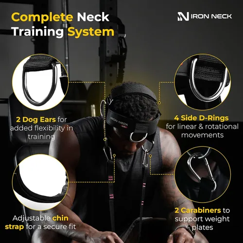Vista 2 de Iron Neck , Versatile Neck Exerciser, Strengthener and Trainer with Adjustable Head and Chin Strap, Portable Head Harness for Weight Lifting, Home