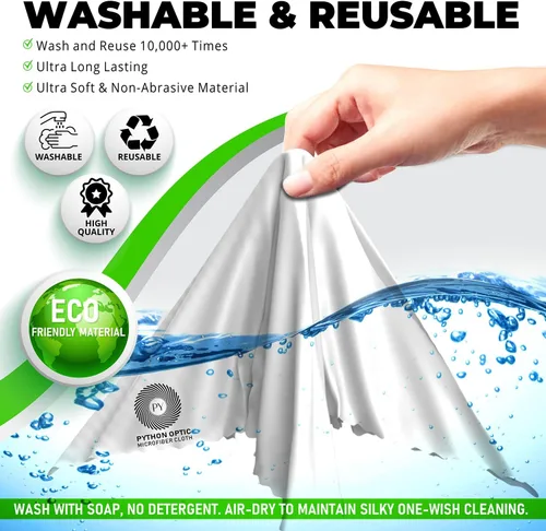 Vista 3 de Python - Paño de microfibra OLED prémium de 12 x 16 pulgadas, limpiador de lentes ópticos y lentes sin arañazos, limpieza de pantalla