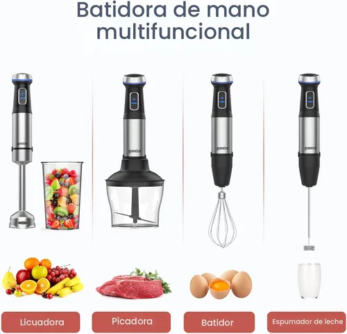 Vista 5 de Ganiza Batidora de Inmersión 5 en 1 Batidora de Mano Max 1000W Motor de Alta Resistencia, 16 Modos de Velocidad Batidora de Mano de Acero Inoxidable