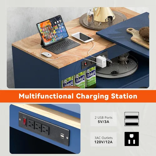 Vista 49 de LUMISOL Carrito de isla de cocina con ruedas de bloqueo con 2 cajones y 4 gabinetes, isla de cocina rodante con estantes ajustables, mesa de madera