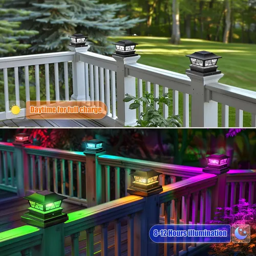 Vista 3 de Viewsun Luces solares para postes al aire libre, impermeables, con modos de cambio de color, luces para postes de valla, luces solares para postes