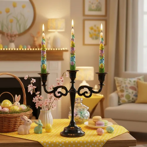 Vista 2 de Rely+ Candelabro de 3 brazos con portavelas cónicos para decoración de interiores, cocina, mesa, velas, candelabro para centro de mesa