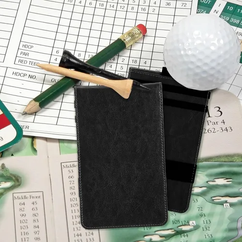 Vista 4 de Honoson 4 piezas de soporte de tarjeta de puntuación de golf de piel sintética para libro de yarda de golf, protector de puntuación de golf