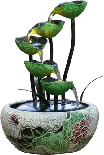 Fuente de agua de mesa de 5 niveles, fuente de mesa para interiores, fuente de relajación de hojas de loto, fuente de decoración de cascada de mesa,