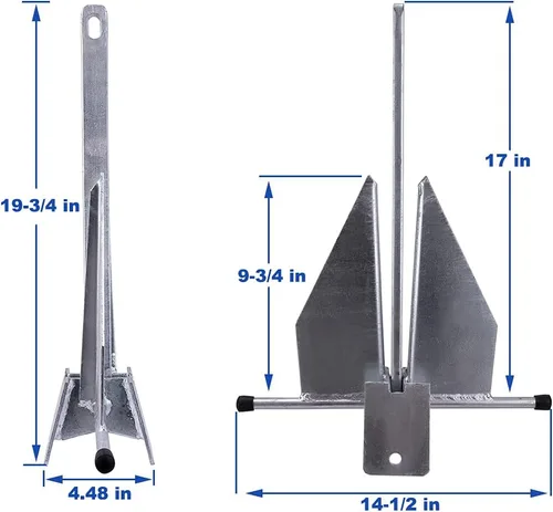 Vista 2 de Kit de anclaje Fluke Anchor con cadena de anclaje y cuerda de anclaje para barcos, pontón, cubierta, pesca y vela