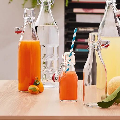 Vista 5 de Bormioli Rocco 4.25 Oz Square Swing Top Bottles (Set of 4) - Leakproof & Airtight Storage Jars with Clamp Lids, Clear Reusable Bottles, Glass Drink