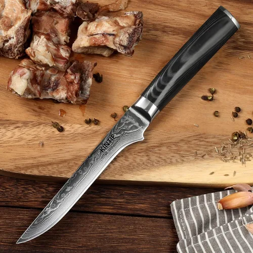 Vista 4 de KINTIF Cuchillo deshuesador de 6.5 pulgadas, acero de damasco VG10, cuchillo de carnicero, cuchillo de filete, cuchillo de cocina para cortar carne