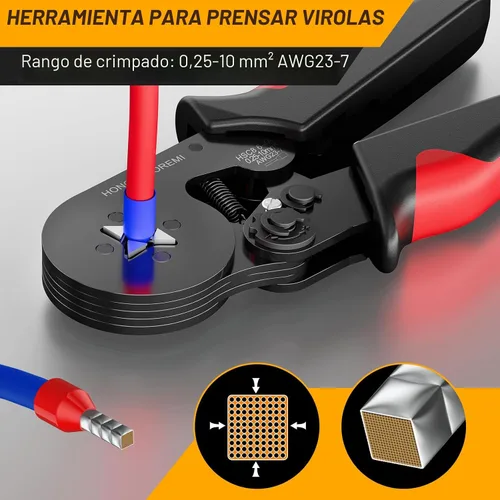 Vista 2 de Kit de herramientas de crimpado de ferrules, kit de conectores de virola de alambre, 4 esquinas autoajustables AWG23-7 calibre 1800 piezas