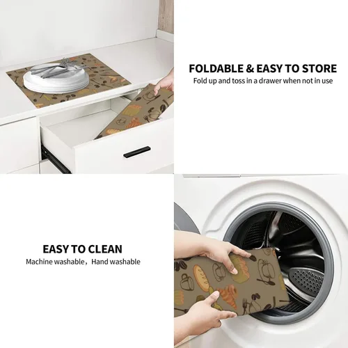 Vista 5 de Pan de comida con cuchara y tenedor tazas de granos de café, alfombrillas de secado de platos con temática de vinatge para encimera de cocina