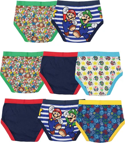 Vista 2 de Nintendo Paquete de 8 calzoncillos 100% algodón peinado para niño con Mario, Luigi, Toad, Yoshi, Peach & Bowser, tallas 4, 6, 8