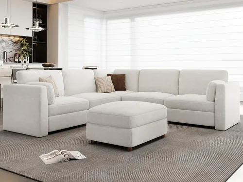 Vista 29 de Sofá Seccional Modular de 153.4'', Sofá Seccional en Forma de U de Gran Tamaño con Otomana, Sofá Nube de Chenilla de Asiento Profundo, Sofás Gris