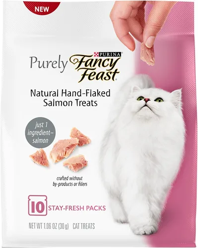 Vista 2 de Fancy Feast Cat Treats - Salmón natural en hojuelas a mano - 40 golosinas - Paquete de 4 bolsas