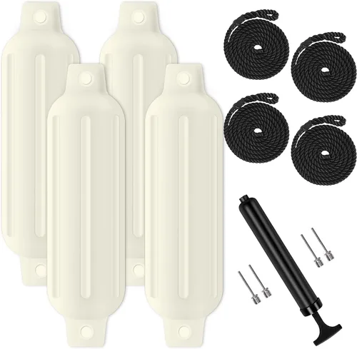 Vista 12 de Paquete de 4 defensas de barco, parachoques de barco acanalado de ojos gemelos para acoplamiento, parachoques inflable de barco marino con 4