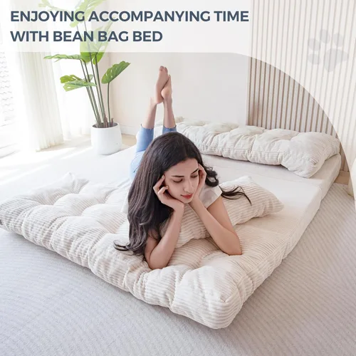 Vista 3 de MAXYOYO Sofá cama plegable, puf copetudo con almohadas, colchón de piso para adultos, sofá de piso extra grueso y largo, sofá cama de piso Beige