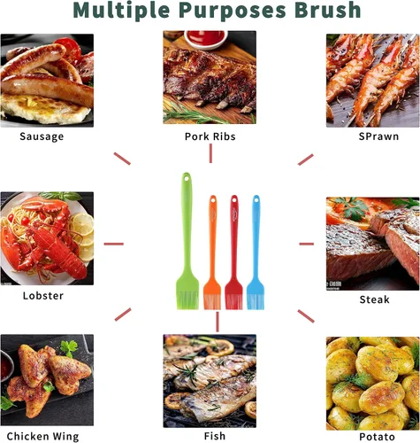 Vista 5 de MONGSEW - 4 cepillos de silicona para repostería, resistentes al calor, para untar, aceite y salsa de mantequilla para barbacoa, parrilla, hornear
