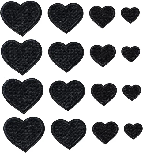 24 parches para planchar con corazón negro, parches bordados con corazón para ropa, chaquetas, sombreros, mochilas, jeans