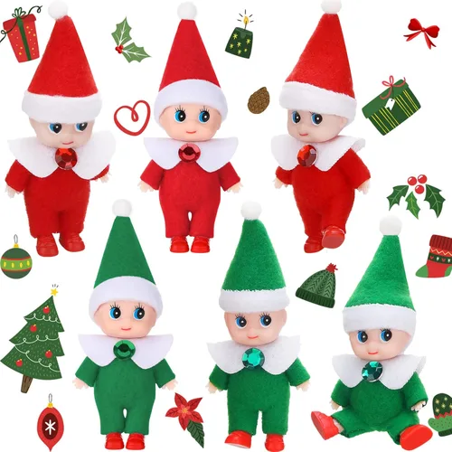 Skylety 6 piezas de mini elfo de Navidad de Navidad, juguetes de peluche pequeños para niños y niñas, accesorios de elfo en miniatura para rellenar