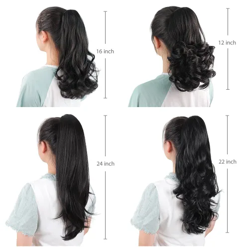 Vista 6 de HSPJHTM - Extensión de cola de caballo para mujer, extensiones de cabello rizado de 16 pulgadas, extensiones de cabello sintético de cola de caballo