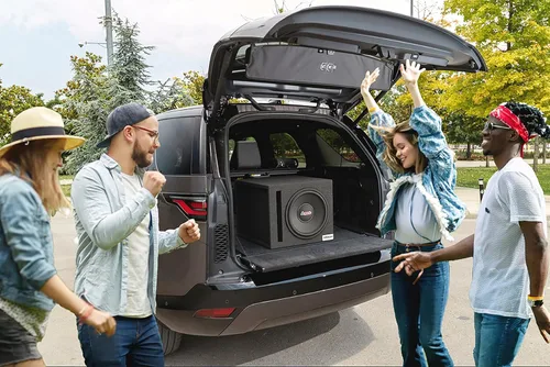 Vista 2 de Atrend 12SQV 12 "Caja de subwoofer/altavoz con ventilación individual de 12 pulgadas, fabricada en EE. UU., Carbón vegetal