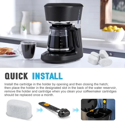 Vista 6 de Filtro de café de agua activada de 12 tazas para Mr.Coffee Maker, cartucho de repuesto reutilizable con carbón activado, elimina impurezas, calcio