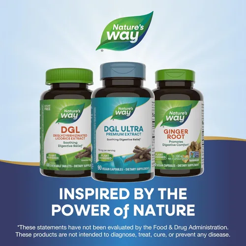 Vista 7 de Nature's Way Premium Extract DGL Ultra Extra Strength Alivio digestivo*, 90 cápsulas
