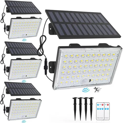 Vista 10 de LumiZen Luces solares para exteriores, control remoto, luces solares con sensor de movimiento con 3 modos, iluminación de inundación impermeable
