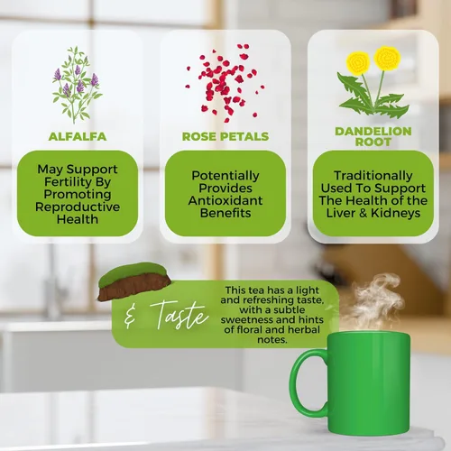 Vista 6 de Té de hojas sueltas para ella con alfalfa, hoja de ortiga Té de hierbas orgánicas 2 onzas (2.01 oz) Descafeinado, vegano, saludable, sin