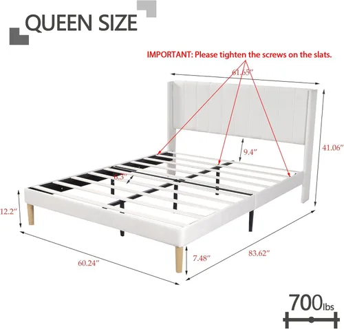 Vista 59 de Zoophyter Base de cama tapizada tamaño King con cabecero, listones de madera fuertes, no necesita somier, fácil montaje, terciopelo beige