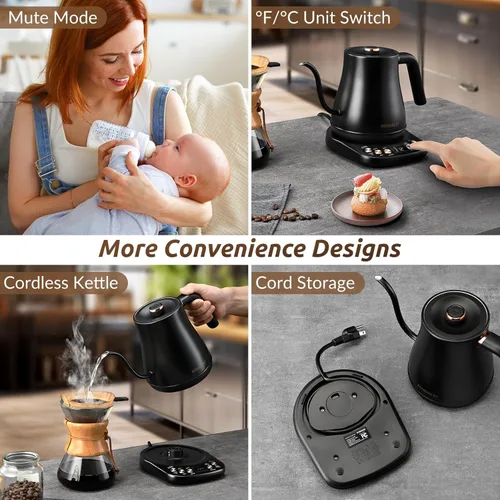 Vista 7 de RONGBEST Hervidor eléctrico de cuello de cisne de 1 litro, 6 presets de control de temperatura, 1200 W de calentamiento rápido de agua para verter