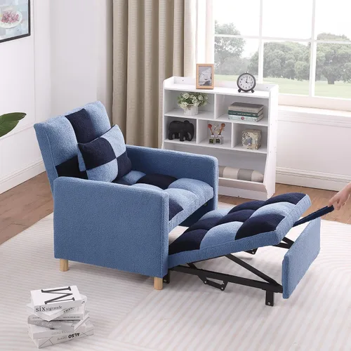 Vista 5 de Silla Cama Convertible 3 en 1, Sillón Sofá Cama Individual Multifuncional de Tela Teddy con Respaldo Ajustable, Silla Cama Reclinable Extraíble