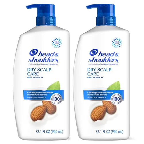 Vista 2 de Head & Shoulders Champú anticaspa, paquete doble de champú para el cuidado del cuero cabelludo seco, piritiona zinc y aceite de almendras