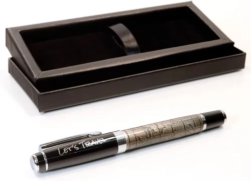 Bolígrafo de metal personalizado con diseño de mapa del mundo premium + caja de regalo | Diseña un regalo verdaderamente único | Grabado con láser