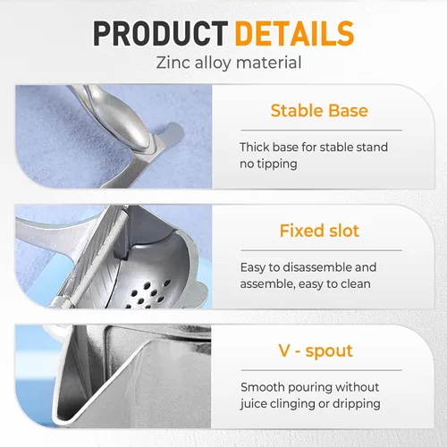 Vista 3 de Extractor de jugo de fruta fresca de aleación de aluminio, exprimidor manual de limón con agarre ergonómico para naranja, cítricos, granada, lima