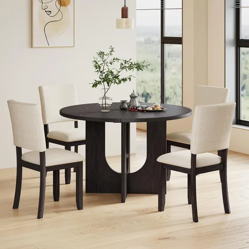 Zevemomo Juego de mesa de comedor redonda de madera maciza de 47.3 pulgadas