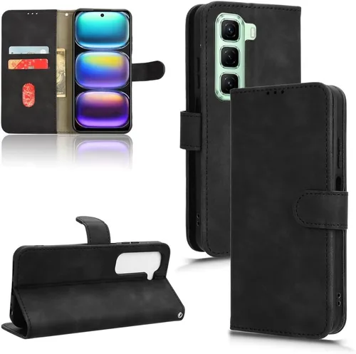 Phone FILP Case Wallet Case Compatible with Infinix Hot 50 5G Case with Card Holder,Flip Case PU Leather Phone Wallet Case with Wrist Strap Black
