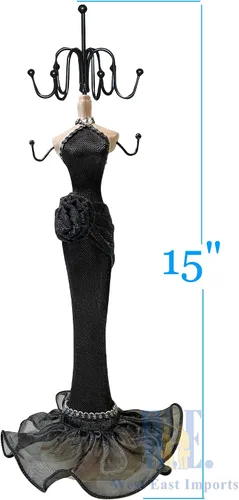 Vista 2 de Soporte de joyería de 15" Maniquí Collar Display Organizador (negro)