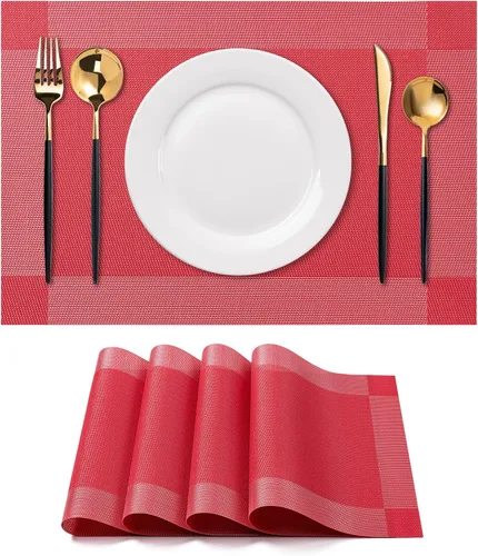 Vista 69 de CADONO Juego de 4 manteles individuales de vinilo lavables para interiores y exteriores, para mesa de comedor, duraderos, antideslizantes