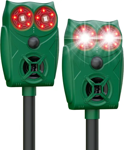 Vista 9 de Repelente ultrasónico de animales alimentado por energía solar con sensor de movimiento, unidad impermeable con luces LED intermitentes para patios