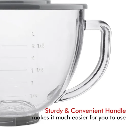 Vista 5 de Cuenco mezclador de vidrio accesorio de 5 cuartos de galón - Compatible con batidoras de pie KitchenAid de 4.5 y 5 cuartos de galón con cabezal