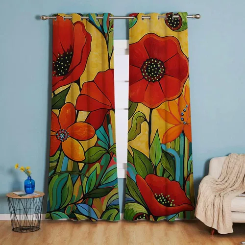 Vista 64 de 2 paneles de cortinas bohemias para ventana, patrón geométrico bohemio, a rayas, cortinas opacas con ojales, 52 x 63 pulgadas