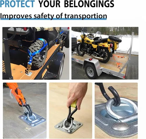 Vista 2 de Kit de anclaje de amarre de anillo en D empotrado, paquete de 4 anclajes de amarre de anillo en D para remolque, resistente, por hasta 6,000 libras