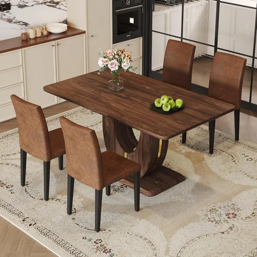 Vista 54 de JUFU Juego de mesa de comedor moderno para 4, juego de mesa de cocina rectangular de 63 pulgadas con mesa de mármol sintético y 4 sillas tapizadas
