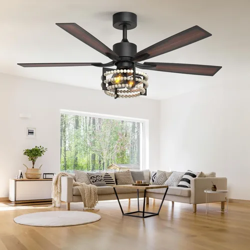 Vista 8 de Consciot - Ventilador de techo bohemio con luces y control remoto, de 52 pulgadas, ventilador de techo enjaulado estilo casa de campo, con 5 aspas