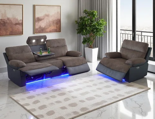 Vista 57 de Juego de sofá reclinable eléctrico de cuero con LED, juegos de muebles de sala de estar, 2 piezas sofás reclinables, juego de sofá reclinable