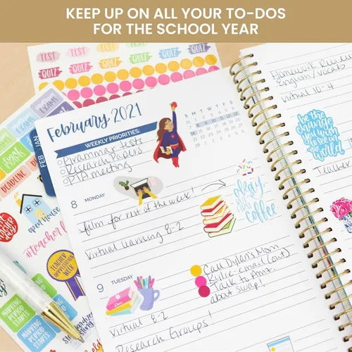 Vista 4 de bloom daily planners Paquete de calcomanías para planificador de profesores, calcomanías de planificación temática escolar para profesores