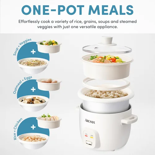 Vista 2 de AROMA® CoreCoat - Arrocera con cesta emergente para cocinar al vapor (4 tazas cocinadas, 2 tazas sin cocinar)