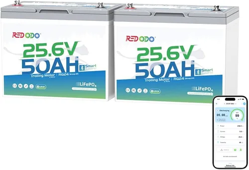 Vista 22 de Redodo LiFePO4 Batería inteligente Bluetooth 24V 50Ah TM baja temperatura, batería de litio integrada en 50Ah BMS, 10 años de vida útil, perfecta