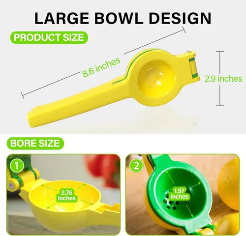 Vista 6 de Vakoo Exprimidor de limón 2 en 1, resistente al óxido, exprimidor manual para limón, lima y cítricos, fácil de usar y limpiar, esencial de cocina